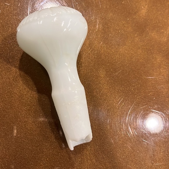 Antique 1890 to 1905 era Victorian milk glass, embossed painted decanter - Picture 6 of 13